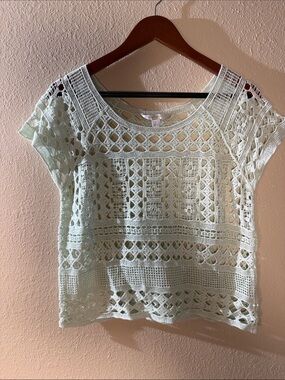 LC Lauren Conrad Mint Green Crochet Boxy Crop Top